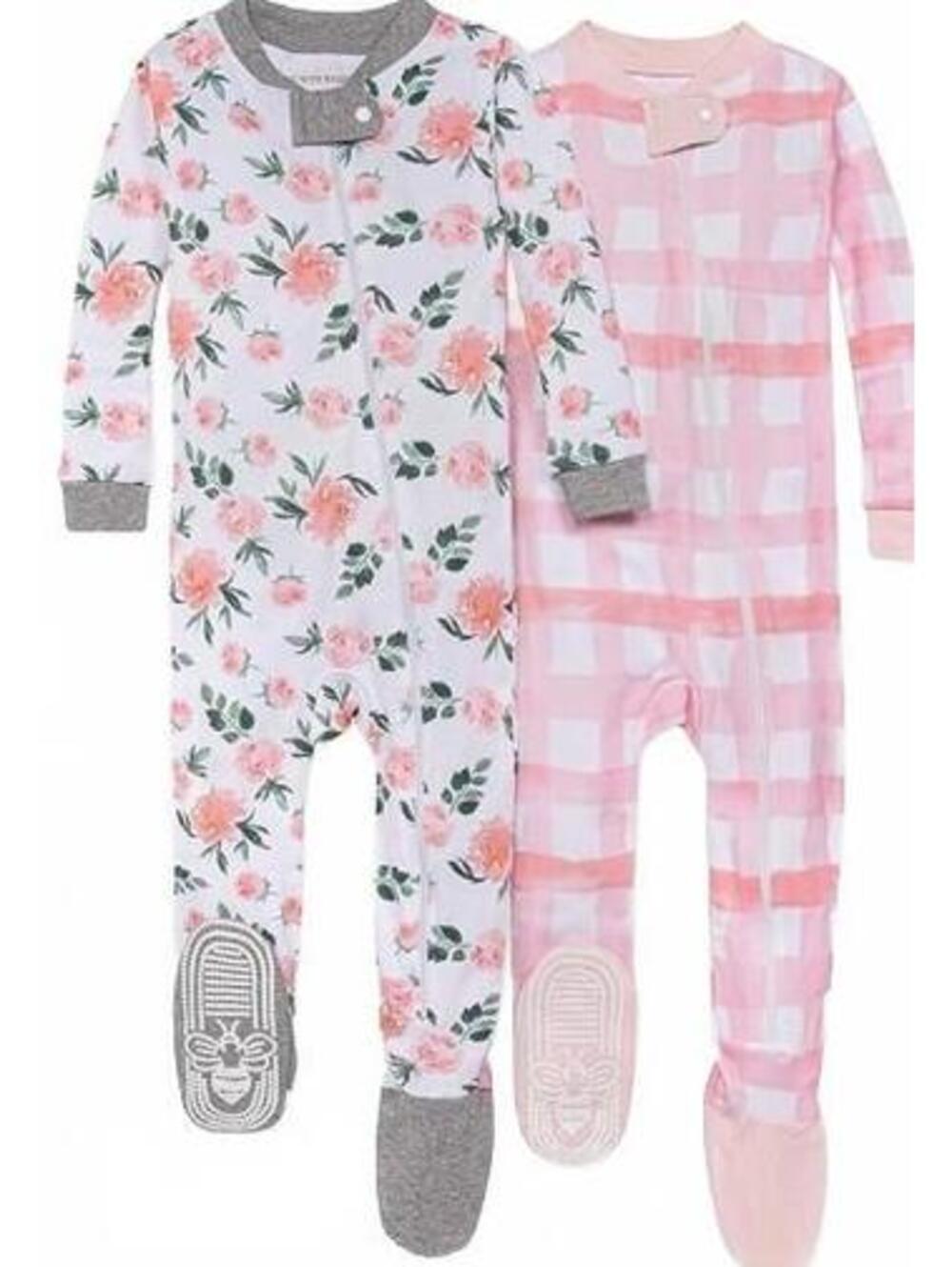 burt's bees BABY Zip Front Footed Sleeper Pajamas 18M - Floral and Pink Plaid